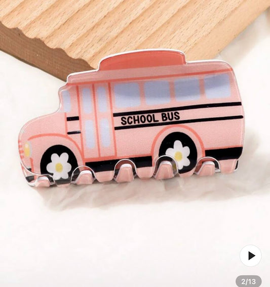 School bus hair clip fun teacher gift hair accessory for back-to-school season and classroom gifts.