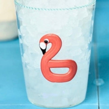 Flamingo drinking glass with a playful pink flamingo design, perfect for Florida-inspired entertaining, beach houses, hostess gifts, and colorful everyday drinkware.