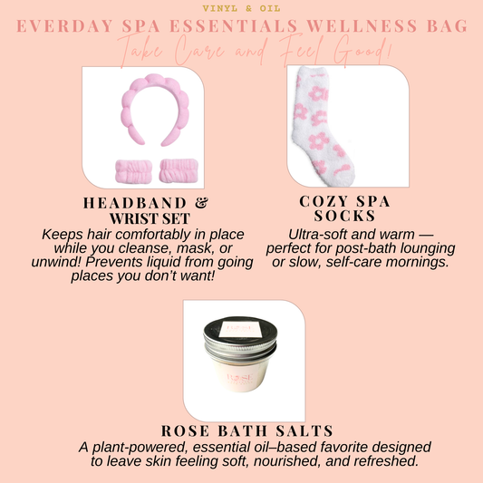 Self care spa gift bundle featuring rose bath salts cozy spa socks and headband wristband set for an at home spa experience