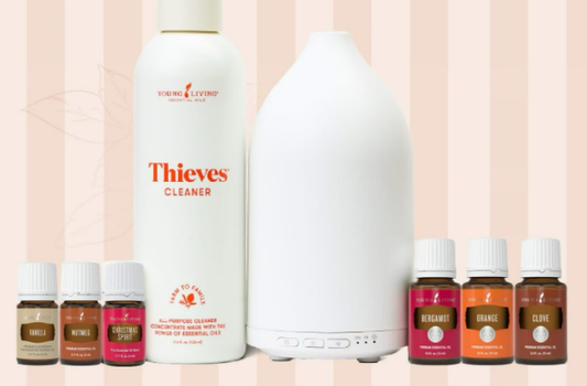 Young Living Fall Bundle — six essential oils, a diffuser, and Thieves cleaner
