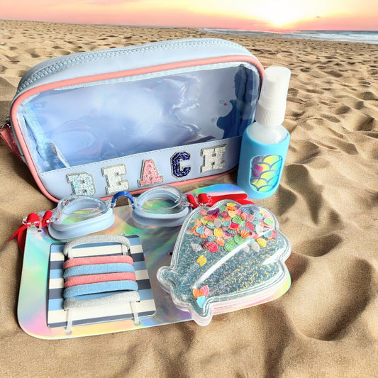 Beach Kids Wellness Gift Bundle featuring fun beach-themed wellness gifts for kids, perfect for vacations, birthdays, and summer travel.