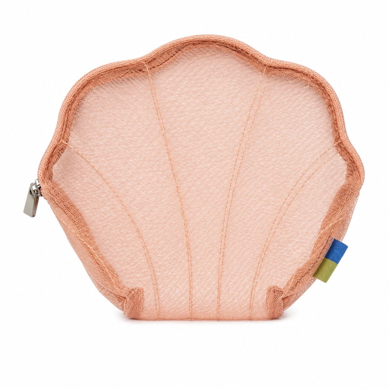 Blush pink shell-shaped mesh cosmetic and travel bag for reusable gift packaging