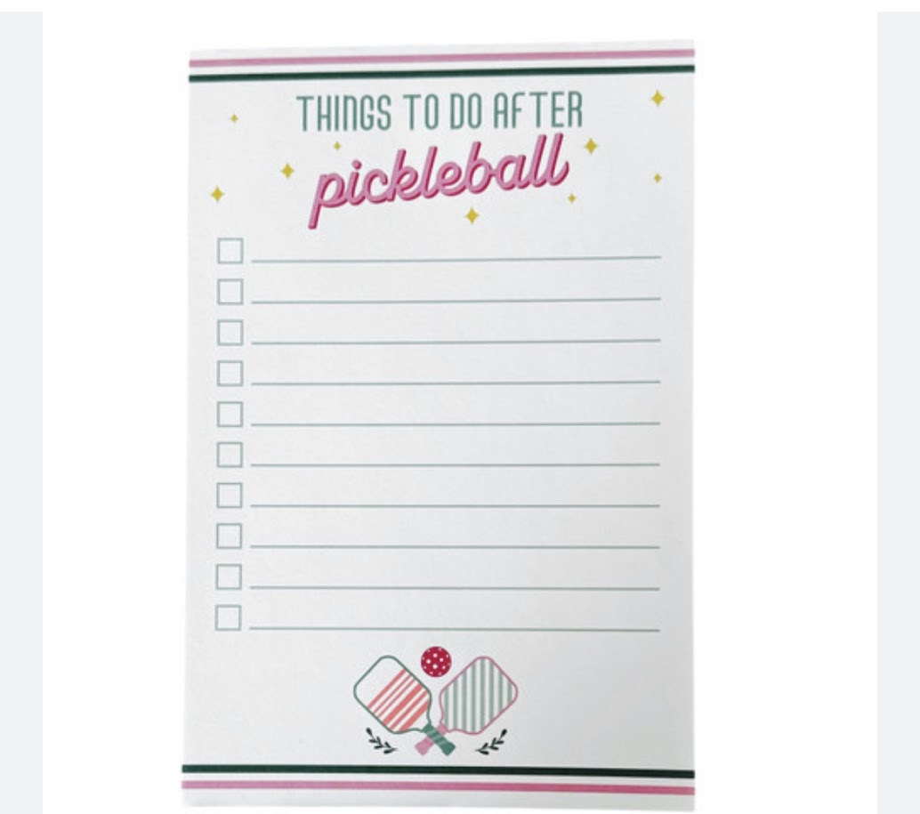 Things To Do After Pickleball notepad with colorful paddle design for pickleball lovers and gift giving