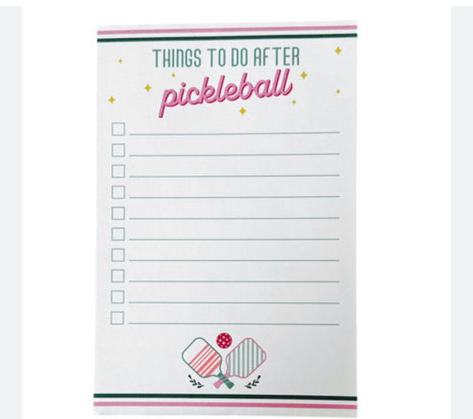 Things To Do After Pickleball notepad with colorful paddle design for pickleball lovers and gift giving