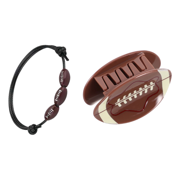 Football hair clip and bracelet options included with the Game Day Wellness Gift Bundle