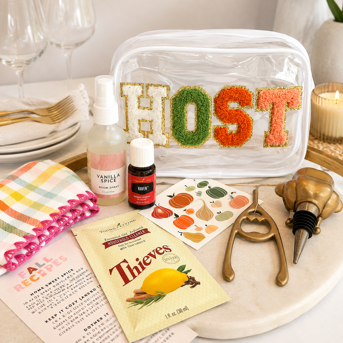 Thanksgiving and Friendsgiving hostess gift bundle with fall entertaining and wellness gifts by Vinyl & Oil