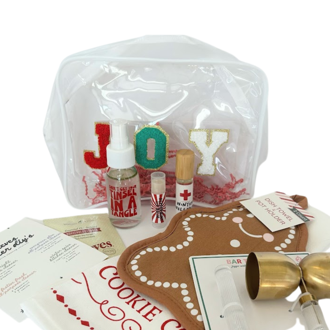JOY Holiday Wellness Gift Bundle with essential-oil wellness products, holiday kitchen gifts and bar tools.