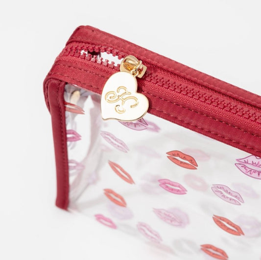 Lip Print Clear Vinyl Cosmetic Bag | Vinyl Makeup Pouch for Travel & Gift Bundles