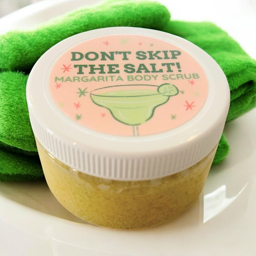 Handcrafted "Don't Skip the Salt" margarita body scrub with refreshing citrus-inspired ingredients.