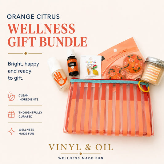 Orange Citrus Wellness Gift Bundle featuring thoughtfully curated citrus self-care essentials in a colorful reusable bag