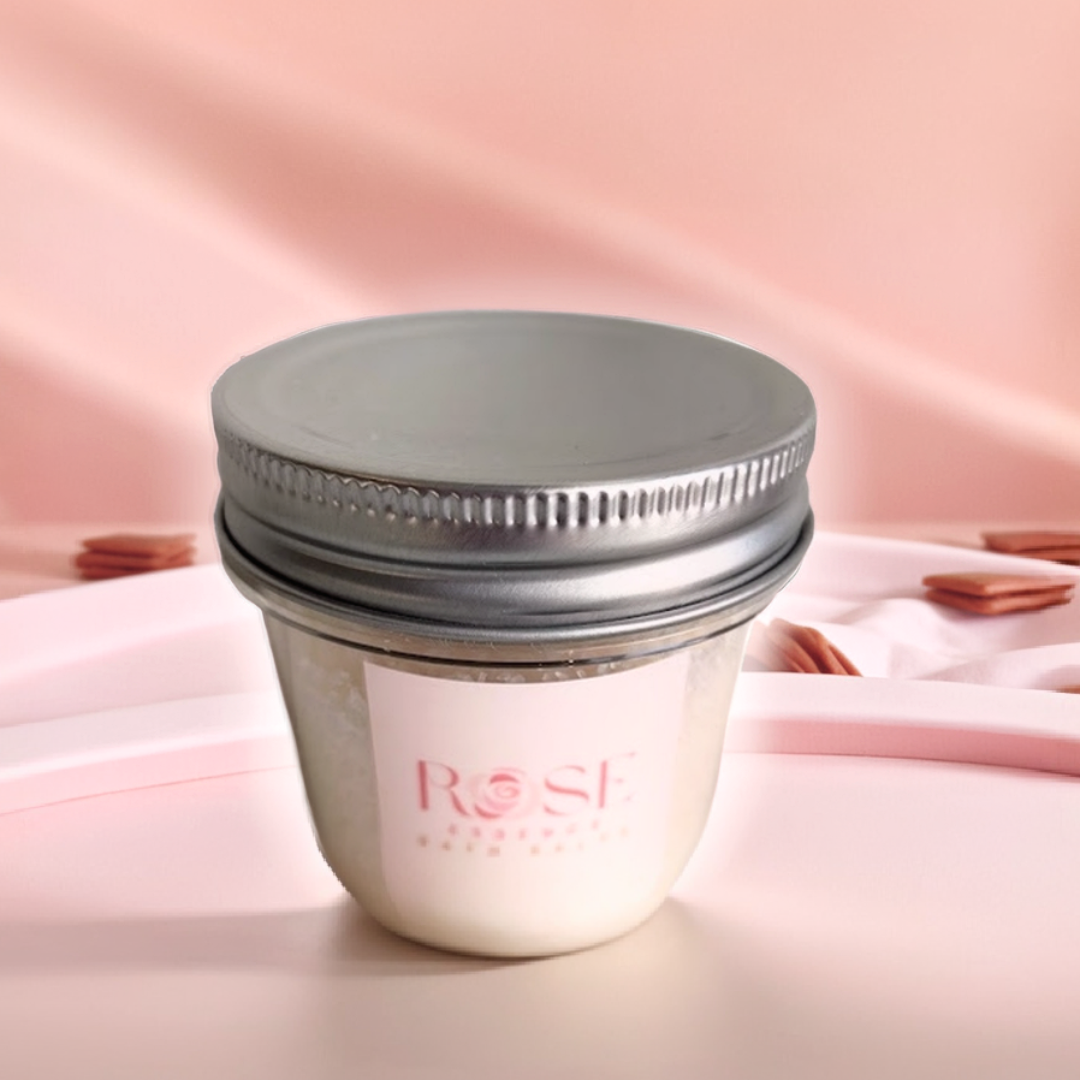 Rose Essence Bath Soak with Epsom salt and Rose essential oil by Vinyl & Oil.