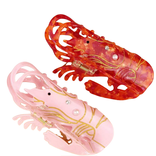 Pink shrimp hair clip coastal summer hair accessory for beach vacations and pool days